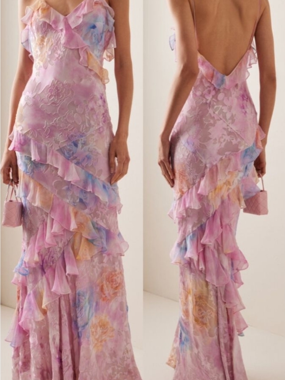 Romantic Pink Floral Ruffle Slip Dress